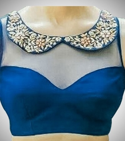 Boat neckline with peplum collar saree blouse design