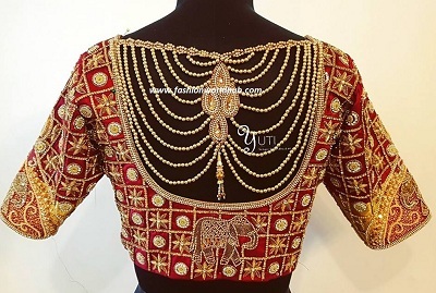 Bridal jewellery inspired back blouse cut