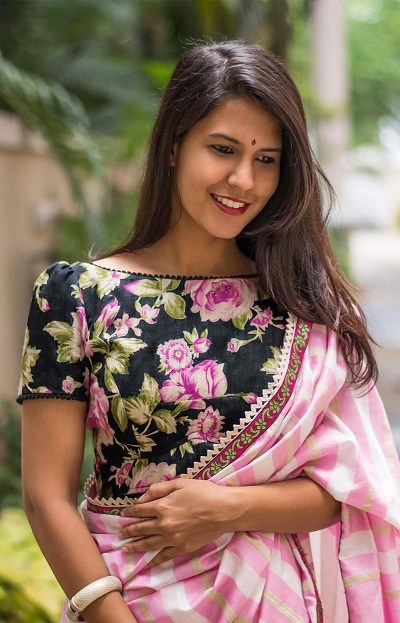 Cotton printed simple saree blouse