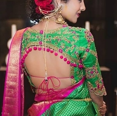 Deep back neck Saree blouse pattern