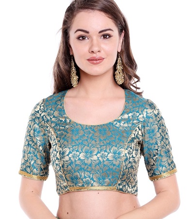 Gorgeous blue Banarasi brocade blouse design