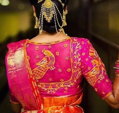 Heavily embroidered back blouse pattern for bridal Silk attire