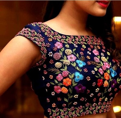Heavy intricate embroidered short sleeves blouse design