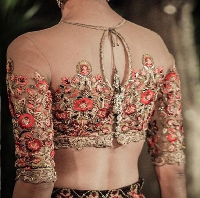 Modern net and embroidered back blouse design