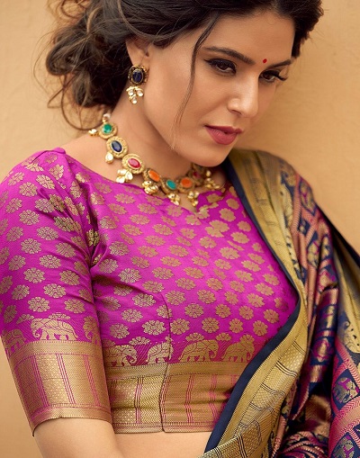 Purple Zari work Banarasi blouses border