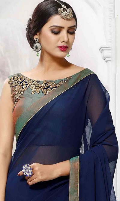 Sleeveless embroidered saree blouse design