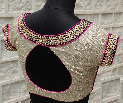 Stone and kundan work boat neckline party wear blouse