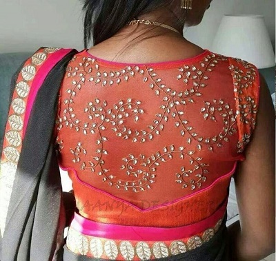 Stylish Kundan work back blouse design