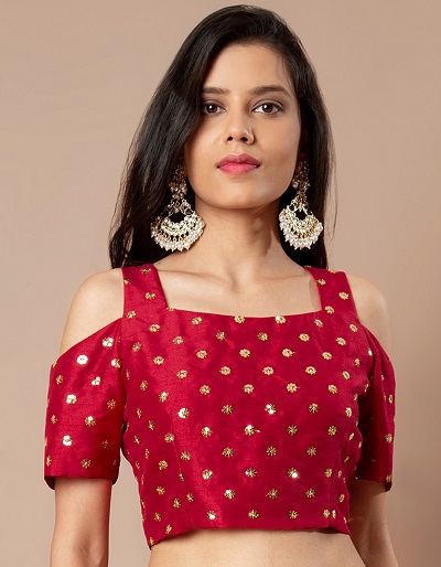 Wine red embellished saree blouse pattern