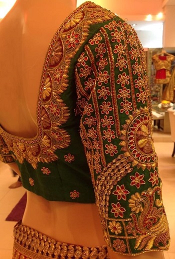 Dark Green Silk Embellished Bridal Blouse