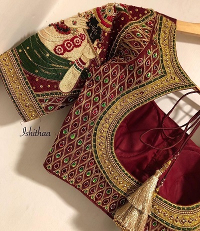 Kundan work silk saree bridal blouse design