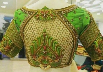 Light Green Maggam Work Blouse Pattern