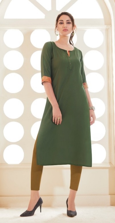 Simple Cotton Green Kurti For Office