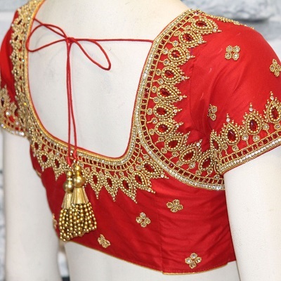 Simple Silk Red Embellished Blouse