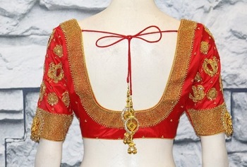 Deep Back Neckline Red Blouse