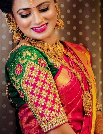 Double Colored Kundan Work Bridal Silk Blouse