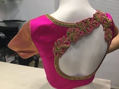 Back Silk Cutwork Saree Blouse Design