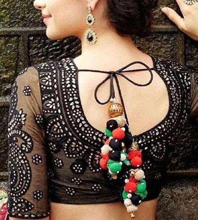 Black Thread Embroidered Mirror Blouse