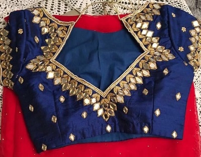 Blue Maggam Work Mirror Blouse