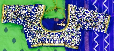 Blue Mirror Maggam Blouse Pattern