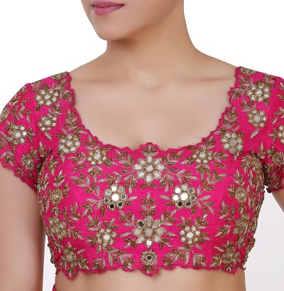 Cut Work Pink Zari and Mirror Embroidered Blouse