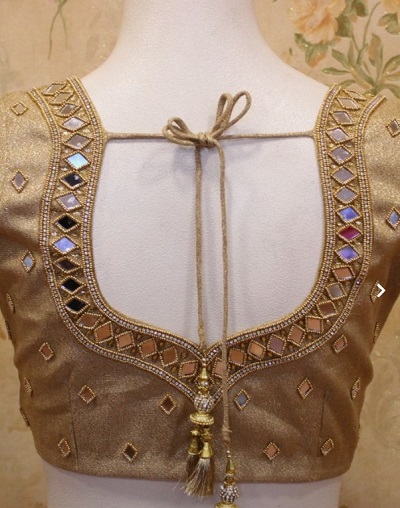 Deep Back Neck Mirror Embellished Blouse