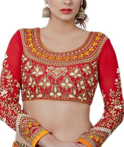 Designer Full Sleeves and Mirror Work Saree Blouse