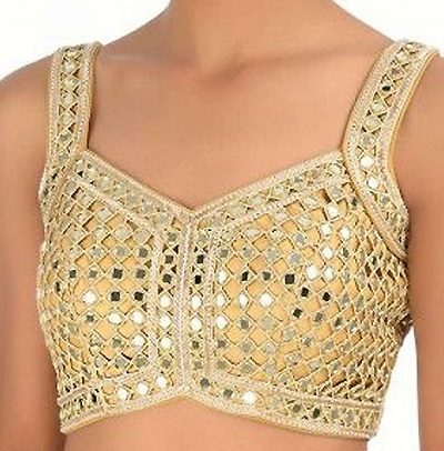 Designer Golden Mirror Work Blouse