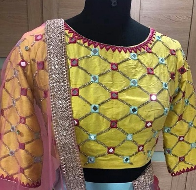 Designer Yellow Multicolored Blouse