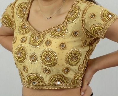 Golden Mirror And Beaded Blouse Desig