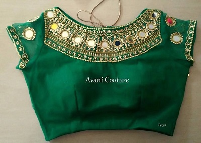 Green Boat Neck Mirror Blouse