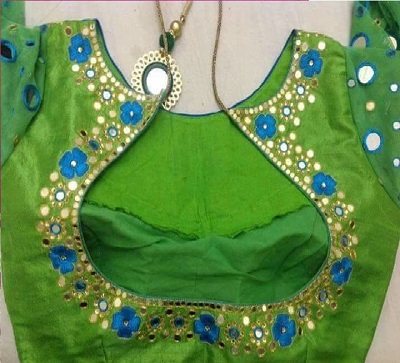 Green Cotton Silk Party Wear Mirror Embellished Blouse