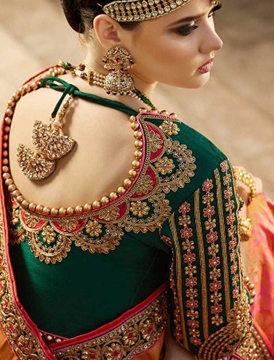 Heavily Embellished Green Silk Back Blouse Pattern