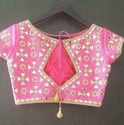 Pink Embellished Silk Saree Blouse