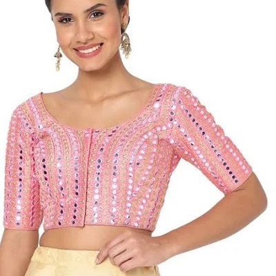 Pink Princess Cut Mirror Embroidered Blouse Design