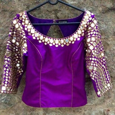 Purple Mirror Embellished Party Blouse
