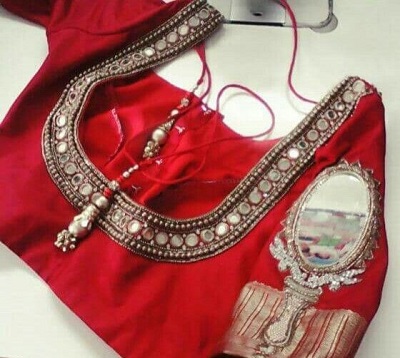 Red Bridal Blouse With Mirror Embroidery