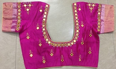 Simple Cotton Silk Pattu Mirror Blouse