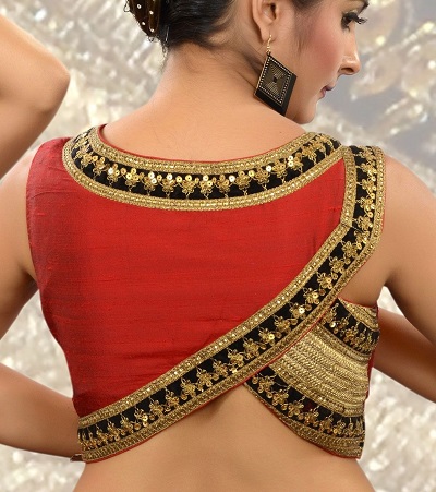 Stylish Red Silk Embellished Back Blouse Style