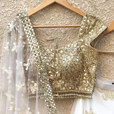 Sweetheart Neck Line Mirror Golden Blouse