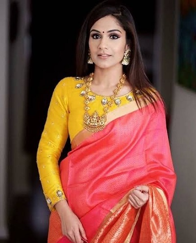 Yellow Silk Pattern Blouse Design