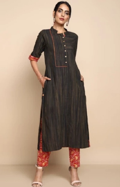 Black Pocket Kurta For Women