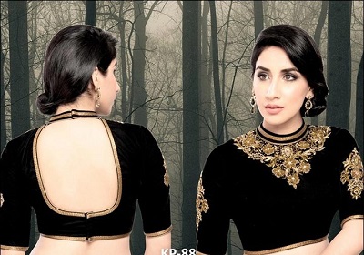 Black Velvet High Neck Blouse Design