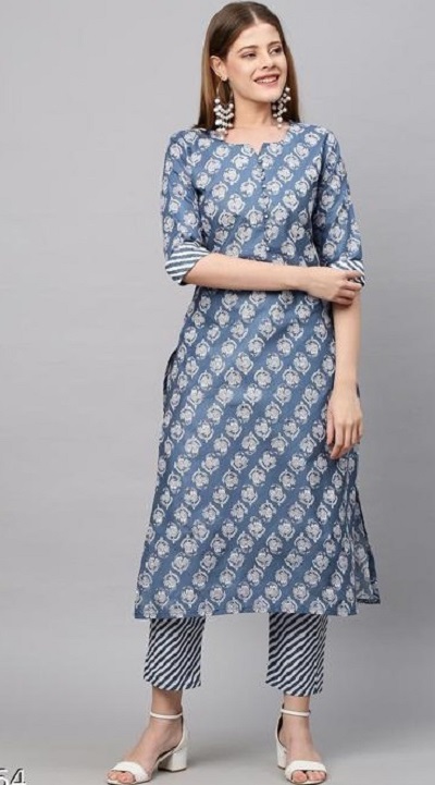 Blue Printed Kurta Palazzo Set