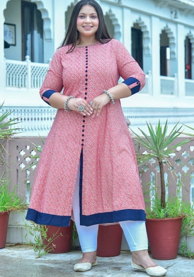 Centre Slit Cotton Kurti For Plus Size Women