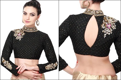 Collared Full Sleeves Front Neck Blouse Design
