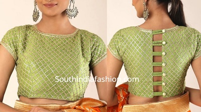 Designer Green Silk Fabric Back Neck Blouse