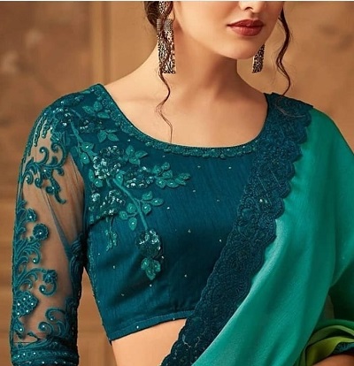 Embroidered Net Silk Saree Blouse