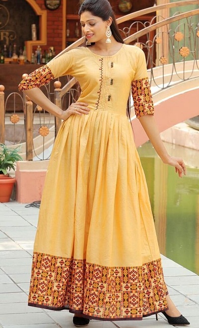 Full Length Maxi Cotton Kurti Sleeveless