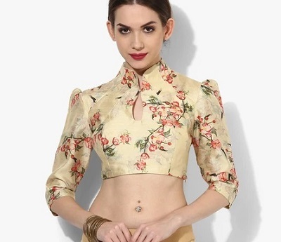 High Neck Keyhole Collar Blouse